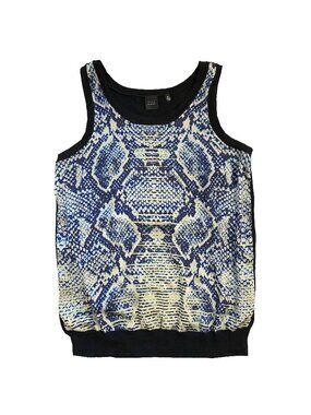 Saks Fifth Avenue Black/Blue/Yellow Silk Snake Print Tank Top by BLACK